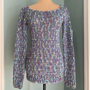 Hand crocheted Sweater. 100% Acrylic. Multicolor. Made by Synesthetic Trends.